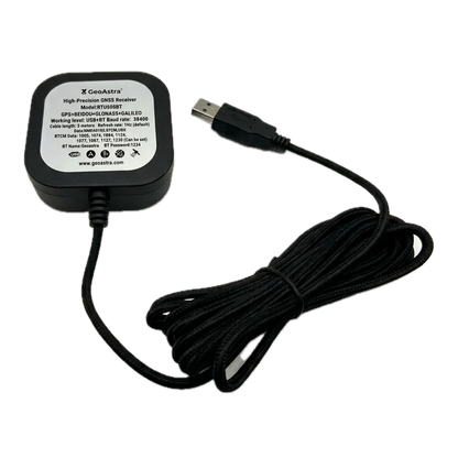 GeoAstra RTU608BT Industrial-Grade USB/Bluetooth RTK GNSS Receiver (ZED-F9P Multi-Band RTK, 30 cm Standalone Accuracy, up to 1.4 cm with RTK, Nylon Braided USB Cable, IP67 Waterproof, Operating Temperature: -40℃ to +85℃)