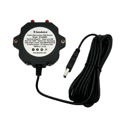 GeoAstra RTU609BT Dual RTK Heading GNSS Receiver (Dual-RTK Engine, Dual-antenna, Bluetooth and USB Dual interfaces, L1, L2 and L5 Tri-Band, up to 0.8 cm position accuracy and 0.2 ° direction accuracy)